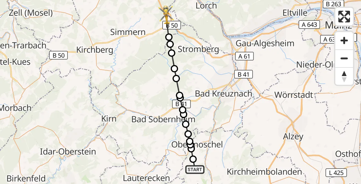 Flugroute Rettungshubschrauber Finkenbach-Gersweiler - Rheinböllen, 29 September 2026, 13:58