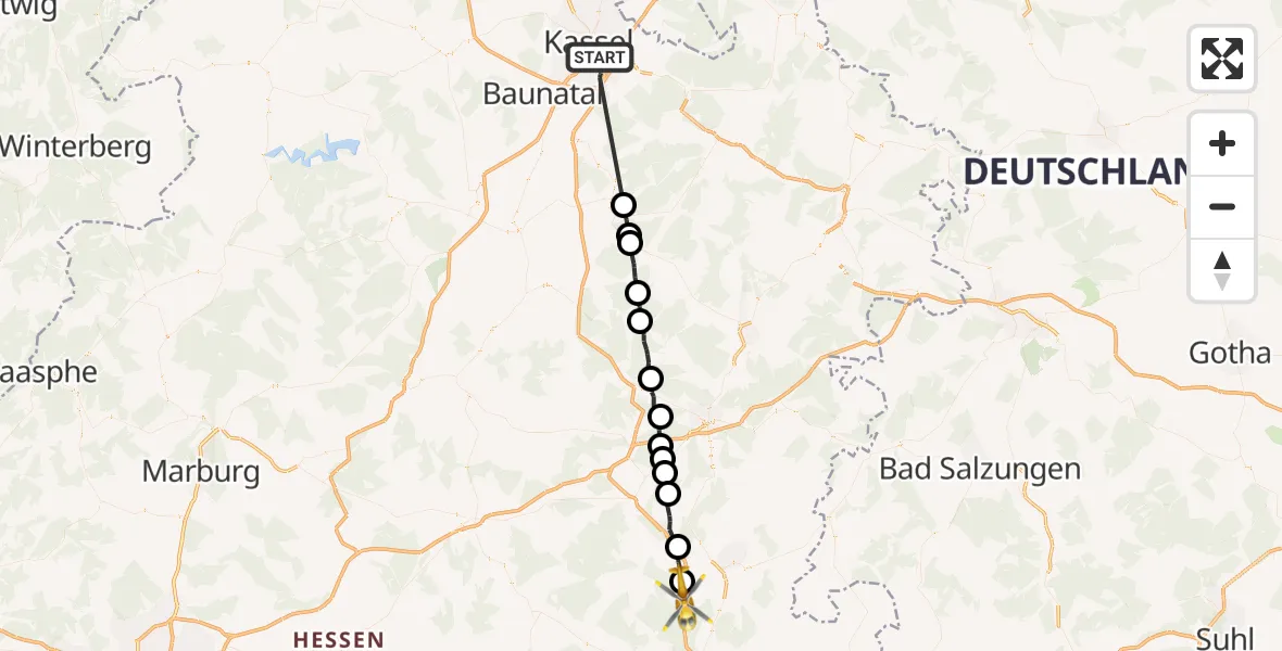 Flugroute Rettungshubschrauber Kassel - Hünfeld, 29 September 2026, 14:02