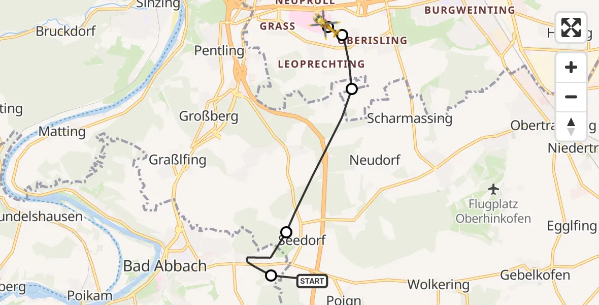 Flugroute Rettungshubschrauber Pentling - DRF Air Rescue Station Regensburg / Regensburg University Hospital, 29 September 2026, 14:04