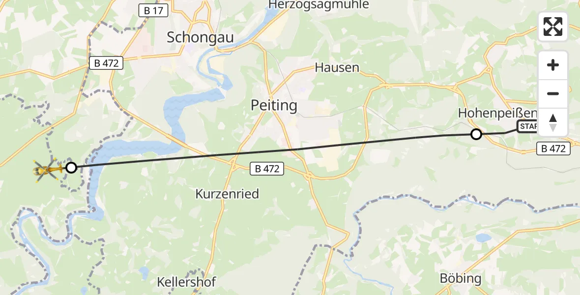 Flugroute Rettungshubschrauber Hohenpeißenberg - Burggen, 29 September 2026, 14:12