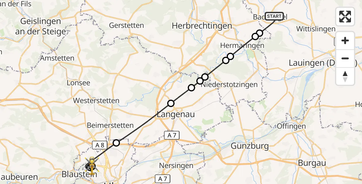 Flugroute Rettungshubschrauber Bachhagel - ADAC Air Rescue Station Ulm (Christoph 22), 29 September 2026, 14:32