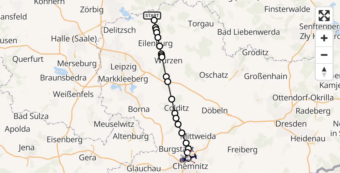 Flugroute Polizeihubschrauber Bad Düben - Chemnitz-Glösa Industrial Park Hubschrauberlandeplatz, 29 September 2026, 14:40