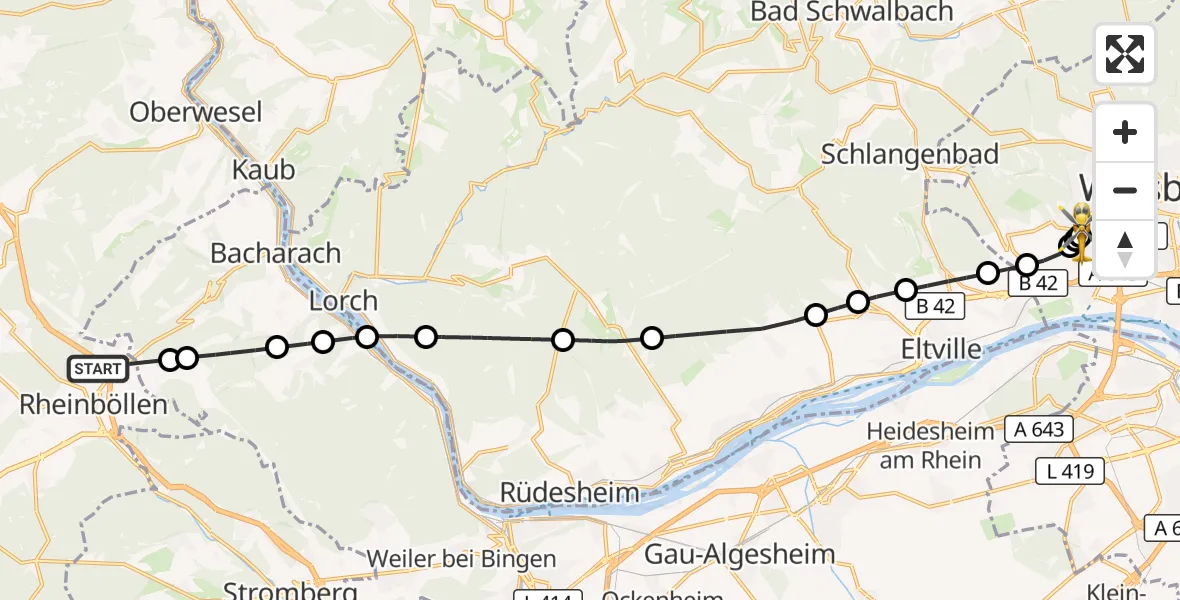 Flugroute Rettungshubschrauber Erbach - Helios Horst Schmidt Klinik (HSK) Hubschrauberlandeplatz, 29 September 2026, 14:41