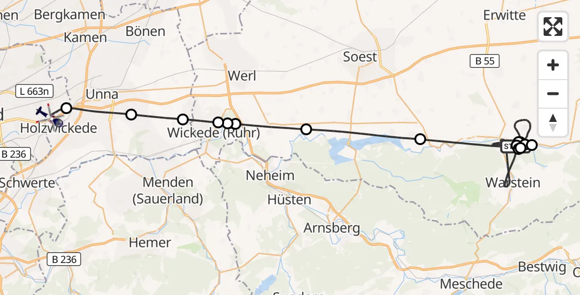 Flugroute Polizeihubschrauber Warstein - Dortmund Flughafen, 29 September 2026, 14:42