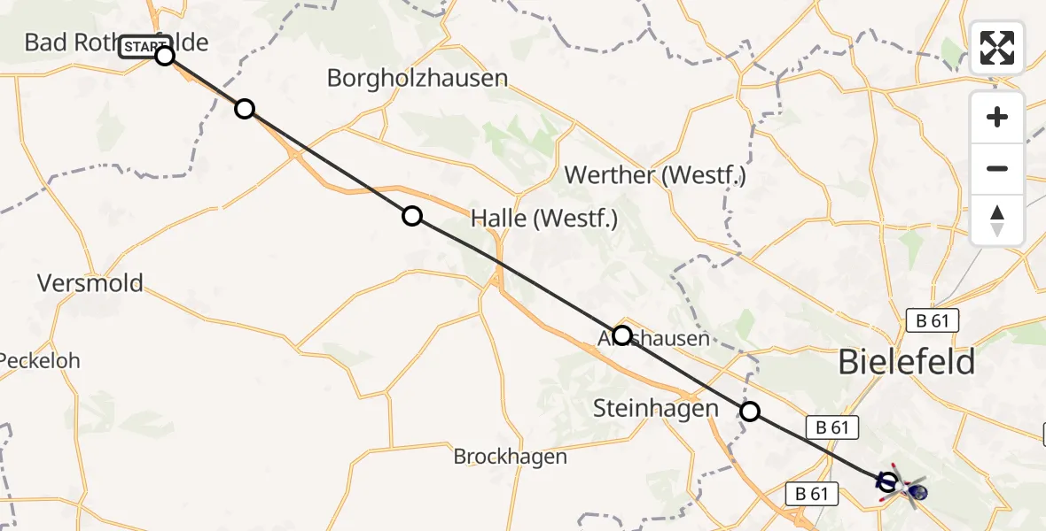 Flugroute Polizeihubschrauber Bad Rothenfelde - Luftrettungszentrum Bielefeld, 29 September 2026, 14:44