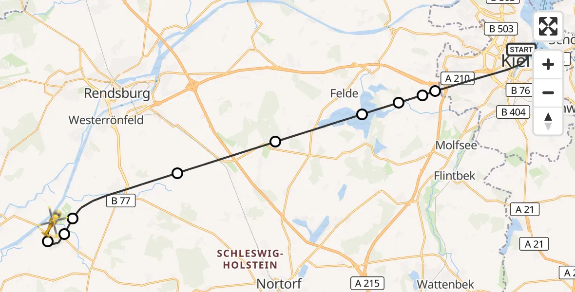 Flugroute Ambulanzhubschrauber Kiel - Hörsten, 29 September 2026, 14:48