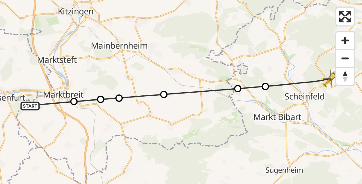 Flugroute Rettungshubschrauber Marktbreit - Scheinfeld, 29 September 2026, 14:50