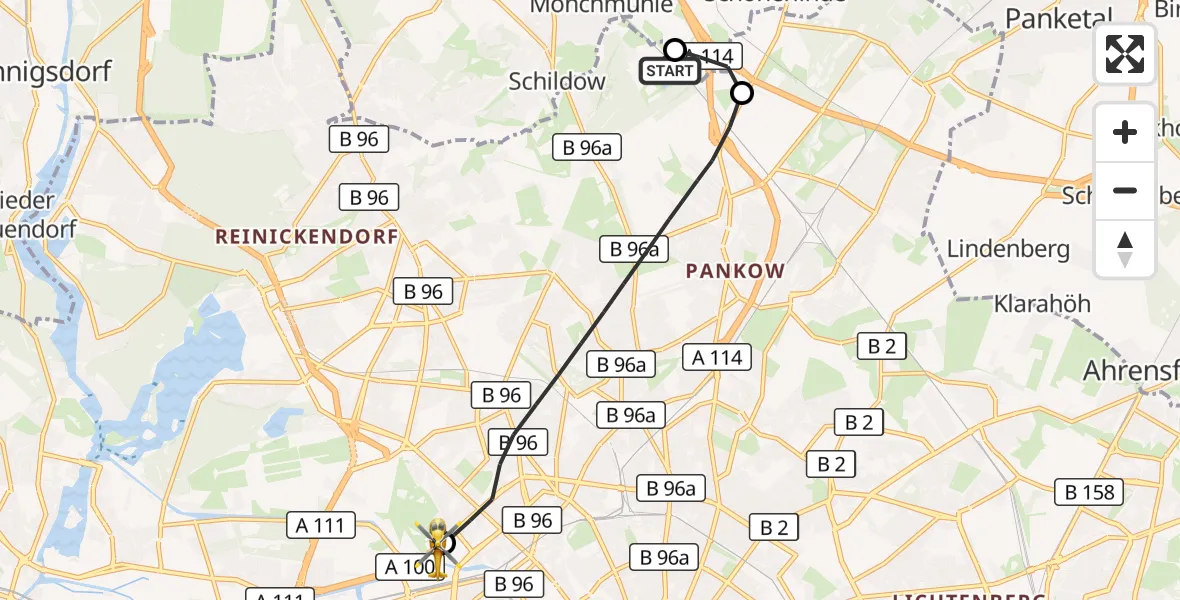 Flugroute Rettungshubschrauber Berlin - Charité Clinic Virchow Campus Hubschrauberlandeplatz, 29 September 2026, 14:53