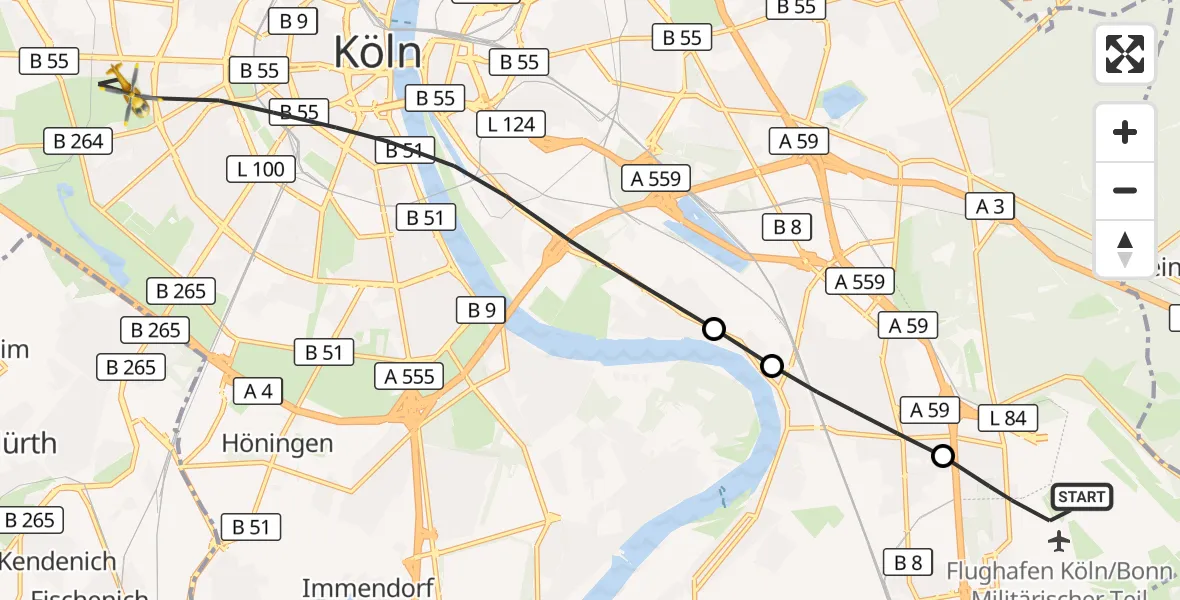Flugroute Rettungshubschrauber Köln Bonn Flughafen - Köln, 29 September 2026, 15:04