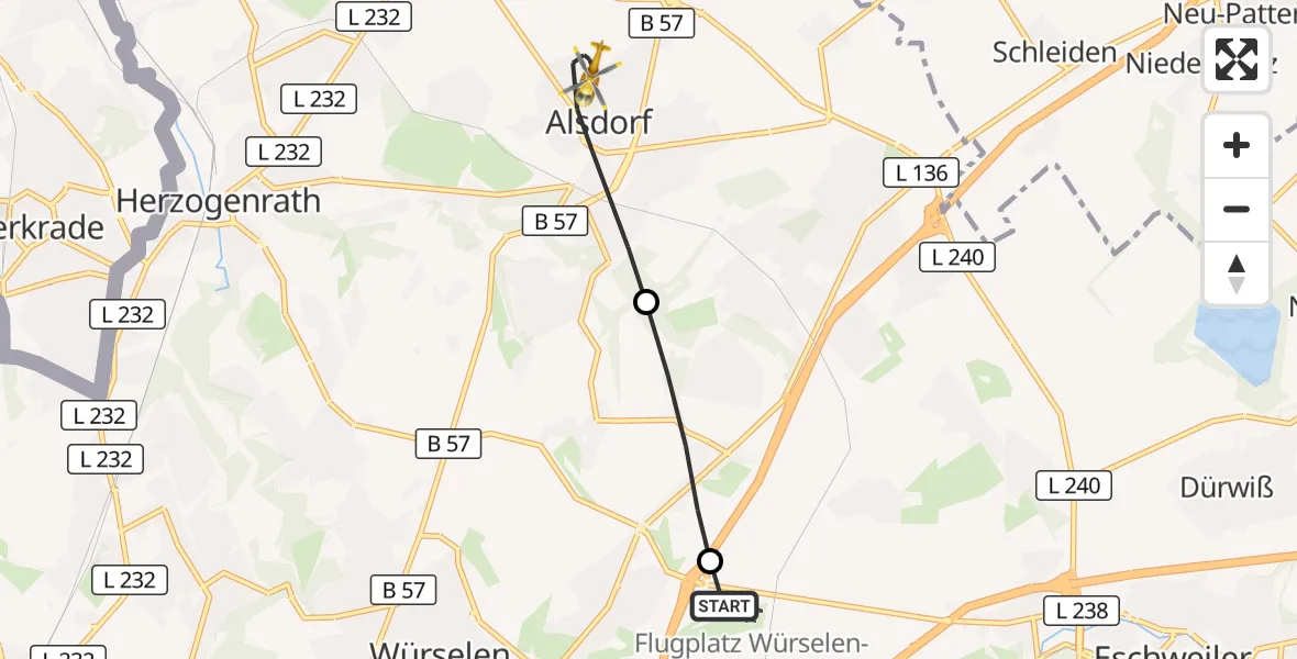 Flugroute Rettungshubschrauber Aachen-Merzbrück Flughafen - Alsdorf, 29 September 2026, 15:05