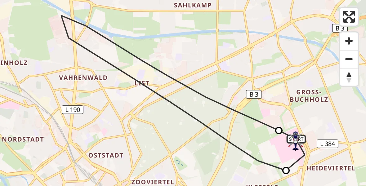Flugroute Polizeihubschrauber Hannover Luftrettung Hubschrauberlandeplatz (Christoph 4) - Hannover Luftrettung Hubschrauberlandeplatz (Christoph 4), 29 September 2026, 15:08