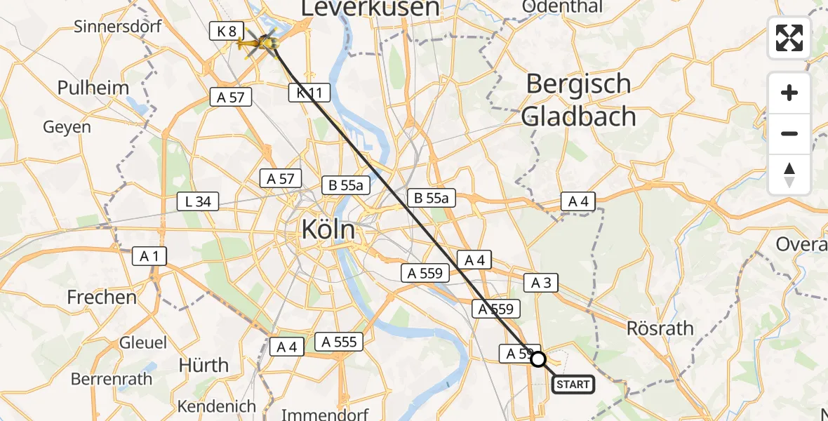 Flugroute Ambulanzhubschrauber Köln Bonn Flughafen - Köln, 29 September 2026, 15:09