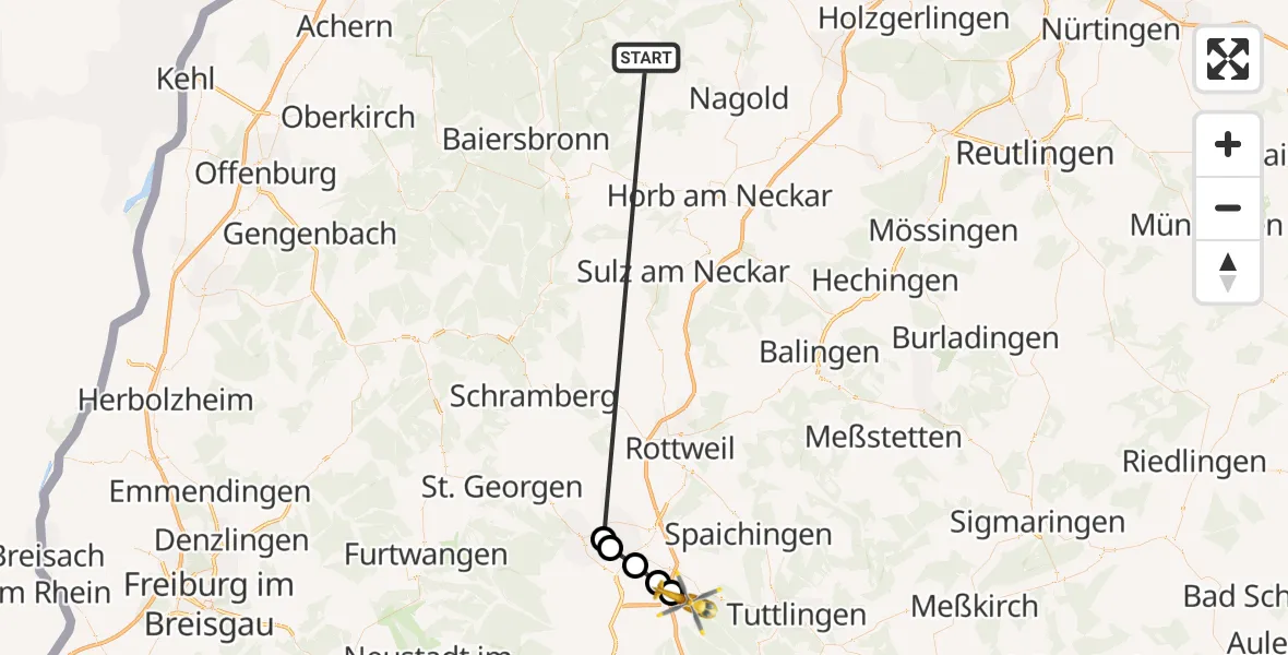 Flugroute Ambulanzhubschrauber Altensteig - Bad Dürrheim, 29 September 2026, 15:13
