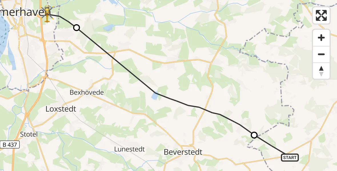 Flugroute Rettungshubschrauber Basdahl - Bremerhaven, 29 September 2026, 15:16
