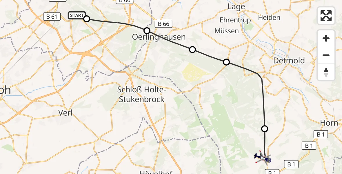 Flugroute Polizeihubschrauber Luftrettungszentrum Bielefeld - Schlangen, 29 September 2026, 15:18