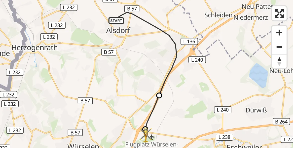 Flugroute Rettungshubschrauber Alsdorf - Aachen-Merzbrück Flughafen, 29 September 2026, 15:19