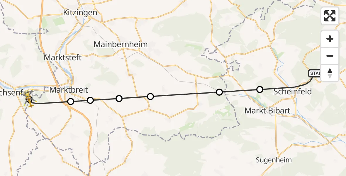 Flugroute Rettungshubschrauber Scheinfeld - Ochsenfurt Hospital, 29 September 2026, 15:26