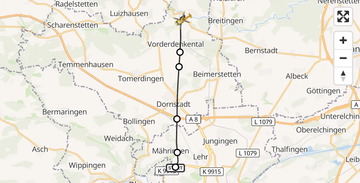 Flugroute Rettungshubschrauber Ulm Military Hospital Emergency - Westerstetten, 29 September 2026, 15:27