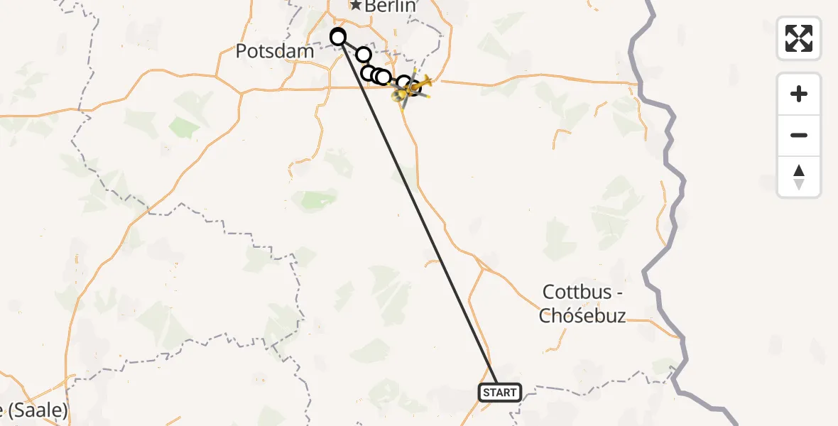 Flugroute Ambulanzhubschrauber ADAC Luftrettungsstation Senftenberg Hubschrauberlandeplatz - Königs Wusterhausen, 29 September 2026, 15:35