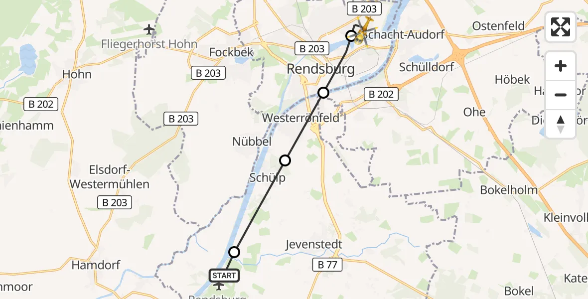 Flugroute Ambulanzhubschrauber Rendsburg-Schachtholm Flugplatz - Büdelsdorf, 29 September 2026, 15:39