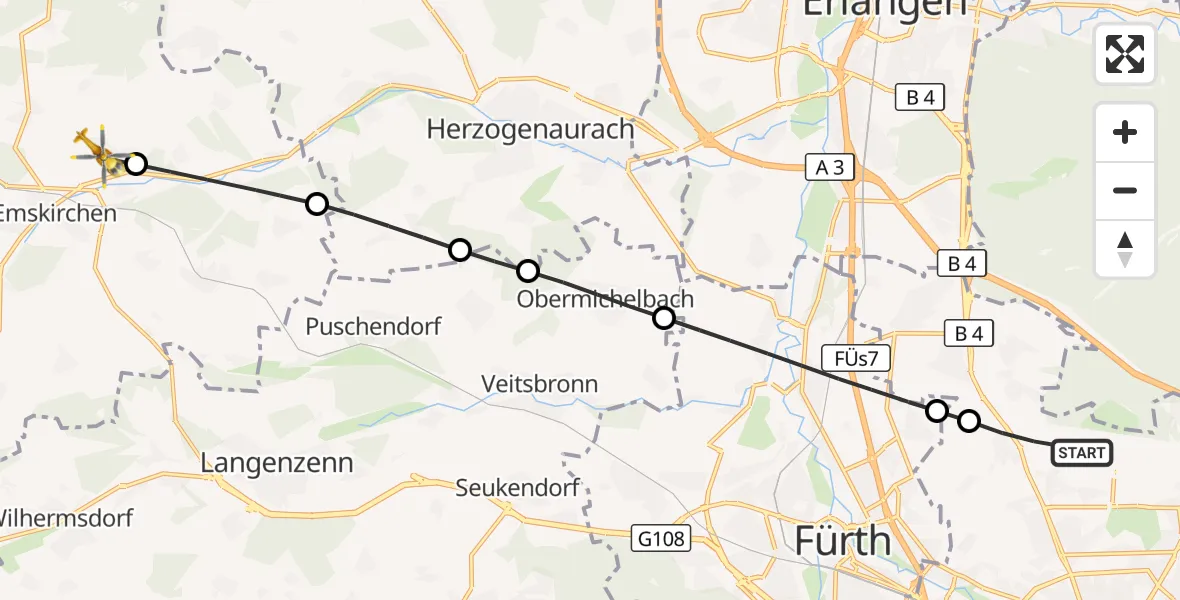 Flugroute Ambulanzhubschrauber Flughafen Nuremberg - Wilhelmsdorf, 29 September 2026, 15:40
