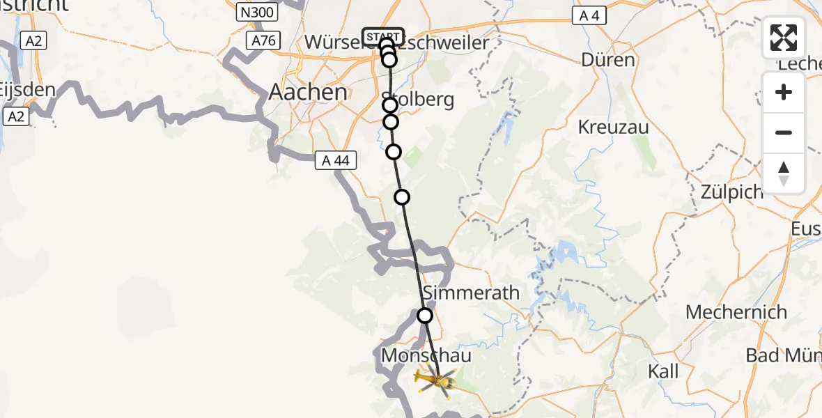 Flugroute Rettungshubschrauber Aachen-Merzbrück Flughafen - Monschau, 29 September 2026, 15:42