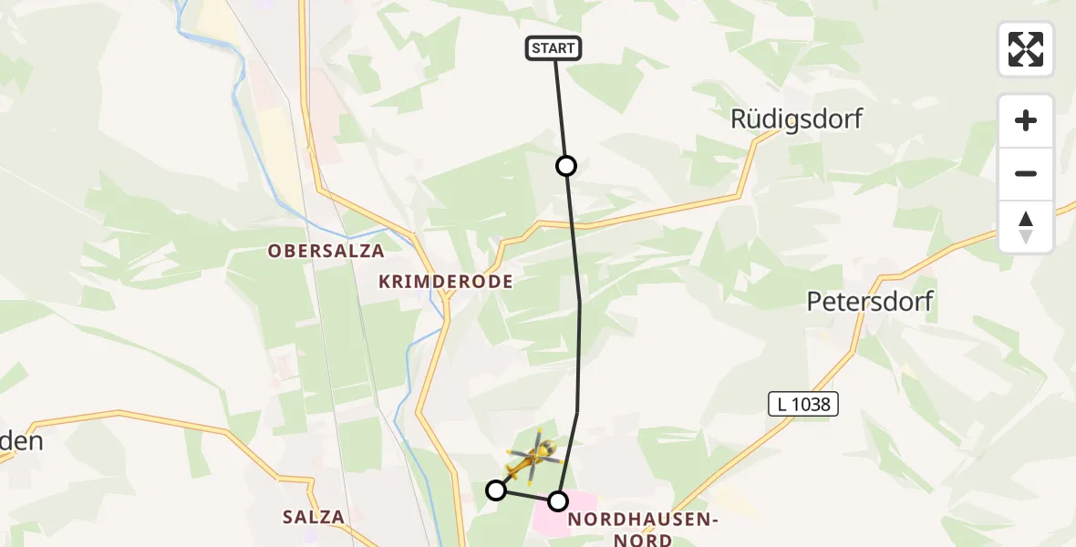 Flugroute Rettungshubschrauber Harztor - Südharz Hospital Nordhausen Hubschrauberlandeplatz, 29 September 2026, 15:43