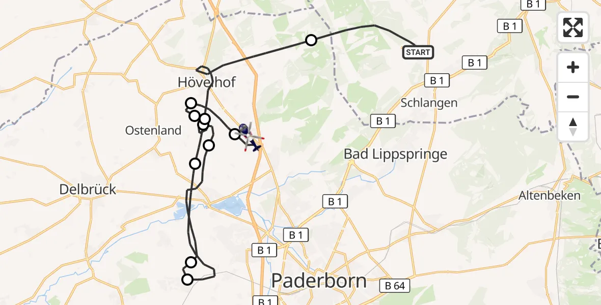 Flugroute Polizeihubschrauber Schlangen - Paderborn, 29 September 2026, 15:52