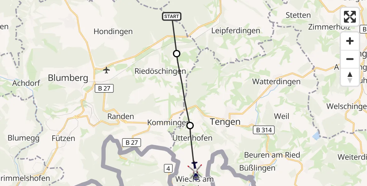 Flugroute Polizeihubschrauber Geisingen - Tengen, 29 September 2026, 15:56