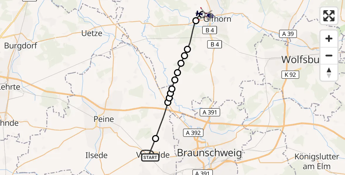 Flugroute Polizeihubschrauber Vechelde - Gifhorn Bundespolizei Hubschrauberlandeplatz, 29 September 2026, 16:05