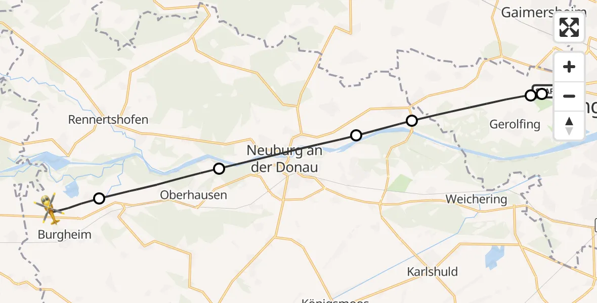 Flugroute Rettungshubschrauber Ingolstadt Hospital - Burgheim, 29 September 2026, 16:13