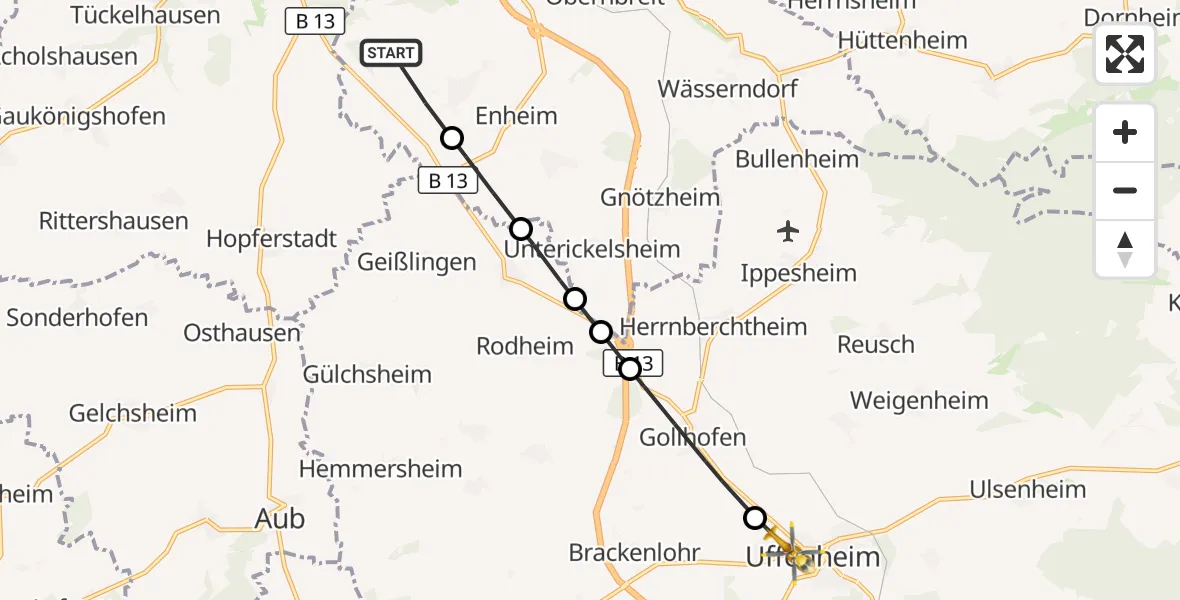 Flugroute Rettungshubschrauber Marktbreit - Uffenheim, 29 September 2026, 16:20