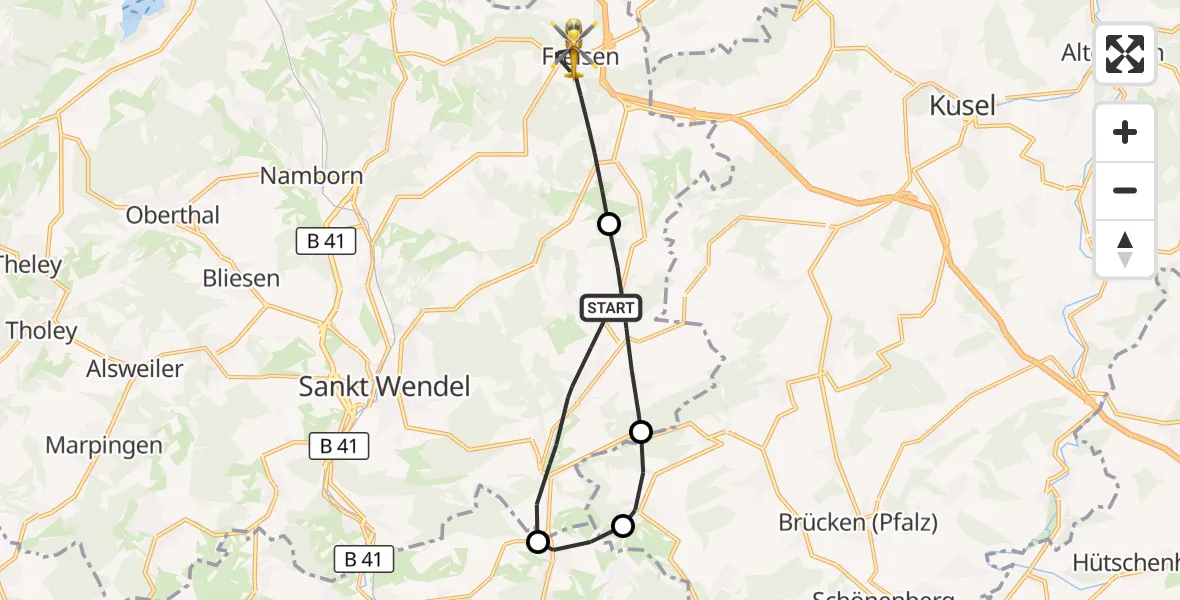 Flugroute Rettungshubschrauber St. Wendel - Freisen, 29 September 2026, 16:21