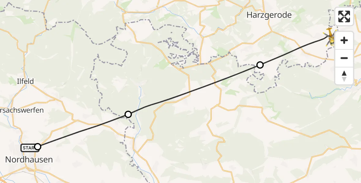Flugroute Rettungshubschrauber Südharz Hospital Nordhausen - Harzgerode, 29 September 2026, 16:21