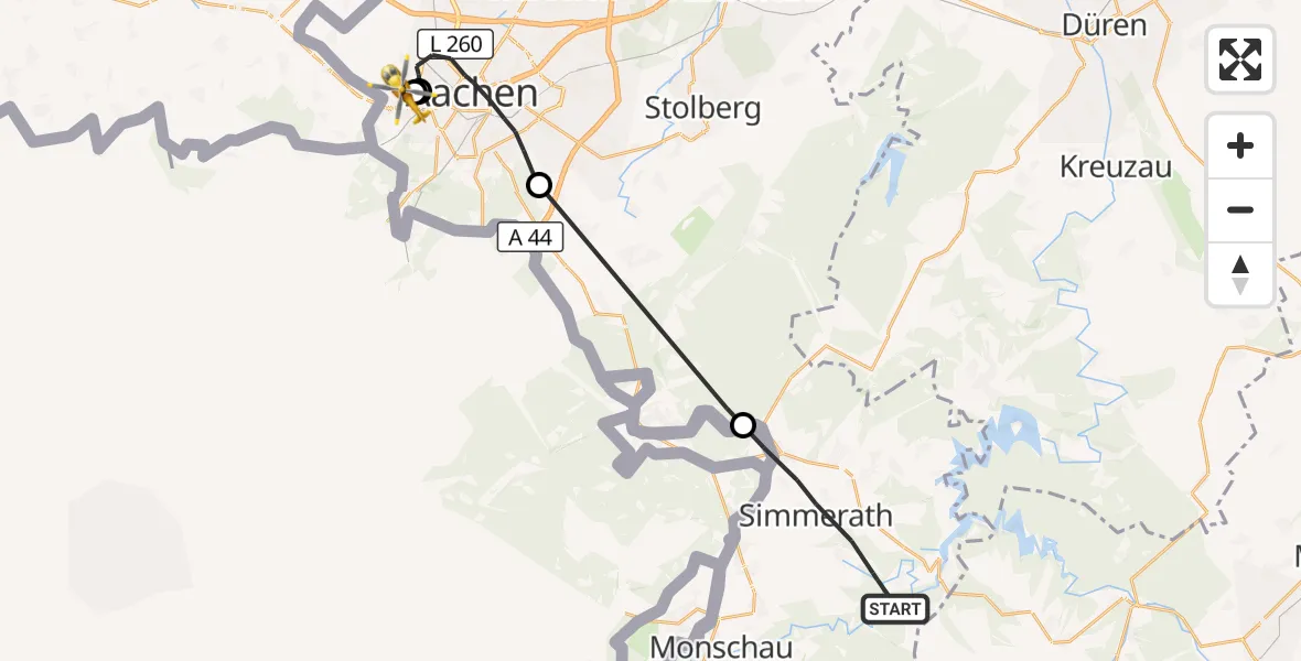 Flugroute Ambulanzhubschrauber Simmerath - Aachen Hospital, 29 September 2026, 16:23