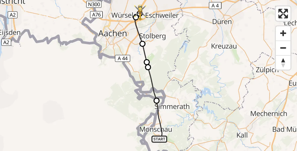 Flugroute Rettungshubschrauber Monschau - Aachen-Merzbrück Flughafen, 29 September 2026, 16:27