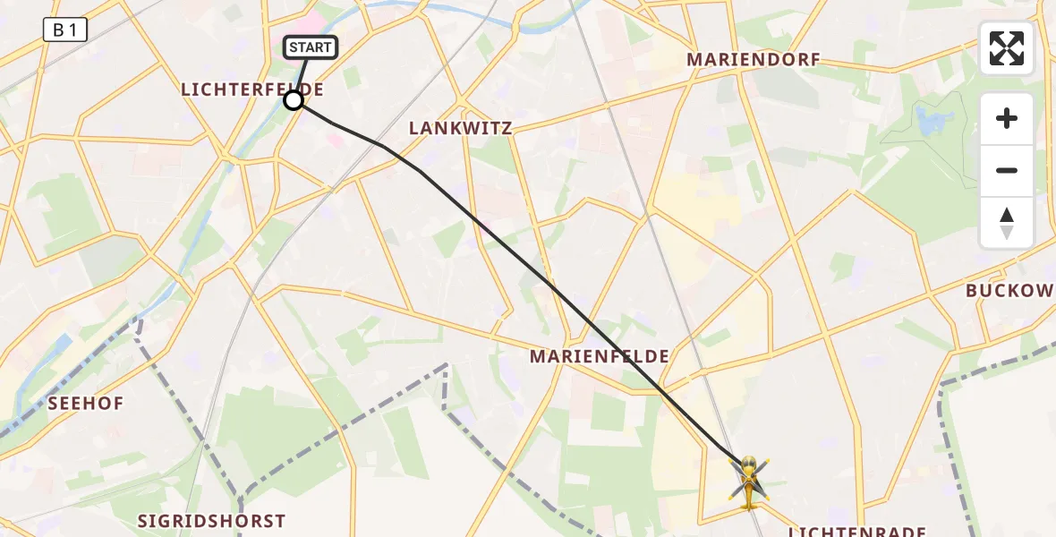 Flugroute Rettungshubschrauber Charité Clinic Benjamin Franklin Campus - Berlin, 29 September 2026, 16:32