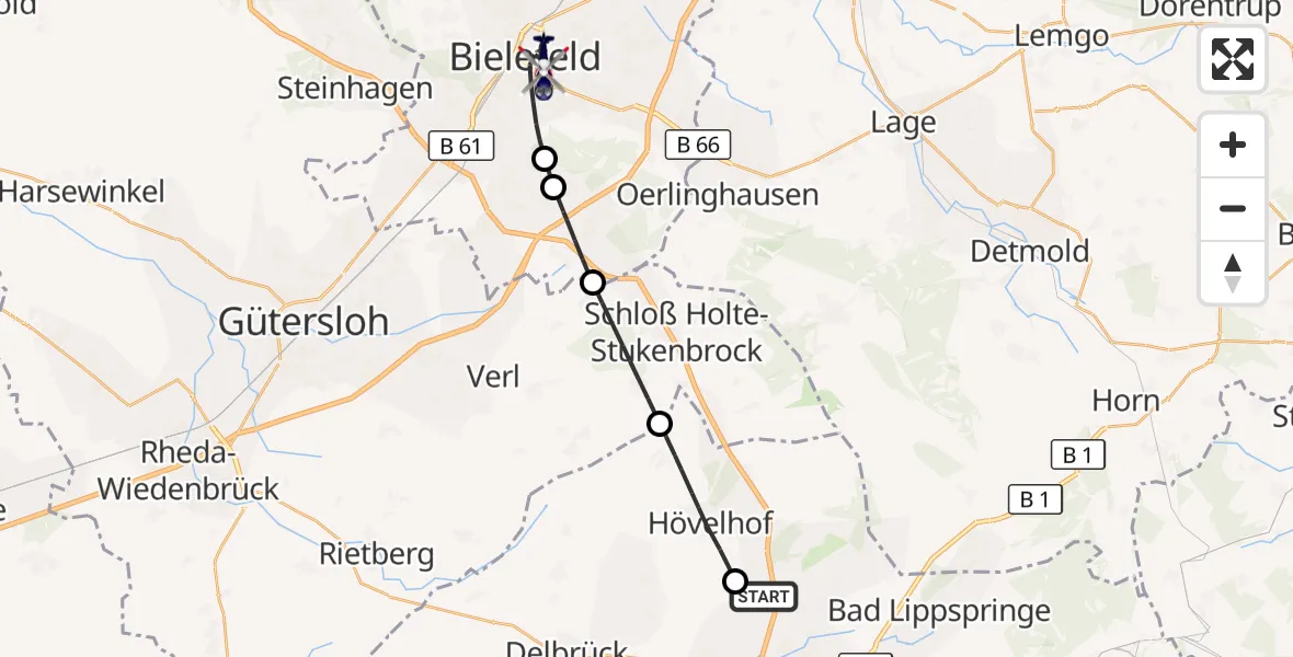 Flugroute Polizeihubschrauber Paderborn - Bielefeld, 29 September 2026, 16:32