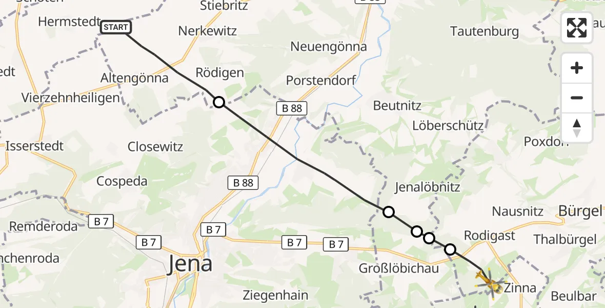 Flugroute Rettungshubschrauber Lehesten - Bürgel, 29 September 2026, 16:39