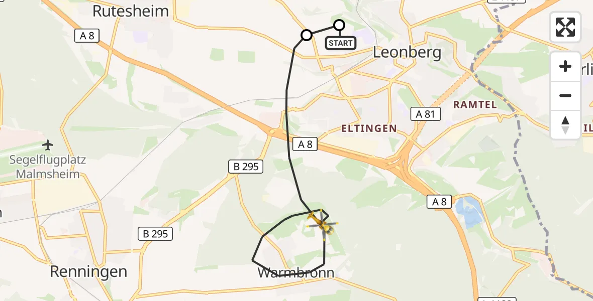 Flugroute Rettungshubschrauber Leonberg Hospital - Leonberg, 29 September 2026, 16:42