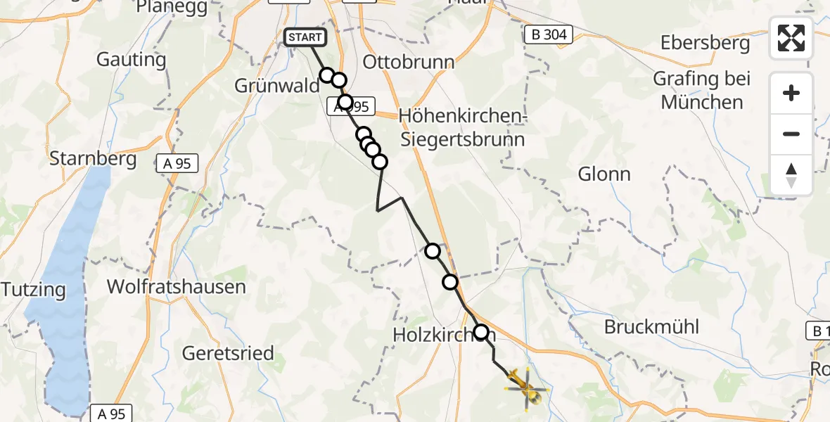Flugroute Rettungshubschrauber ADAC Air Rescue Center Hubschrauberlandeplatz (Christoph 1) - Weyarn, 29 September 2026, 16:46