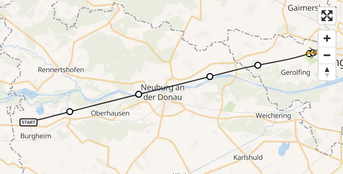 Flugroute Rettungshubschrauber Burgheim - Ingolstadt Hospital, 29 September 2026, 16:50
