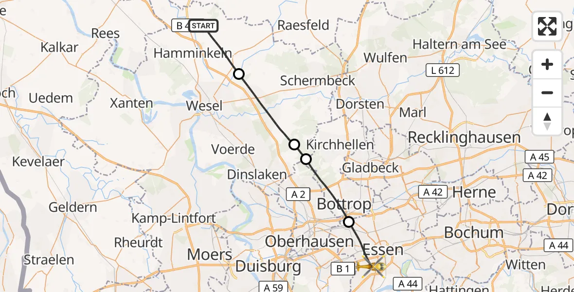 Flugroute Rettungshubschrauber Hamminkeln - Essen, 29 September 2026, 16:50