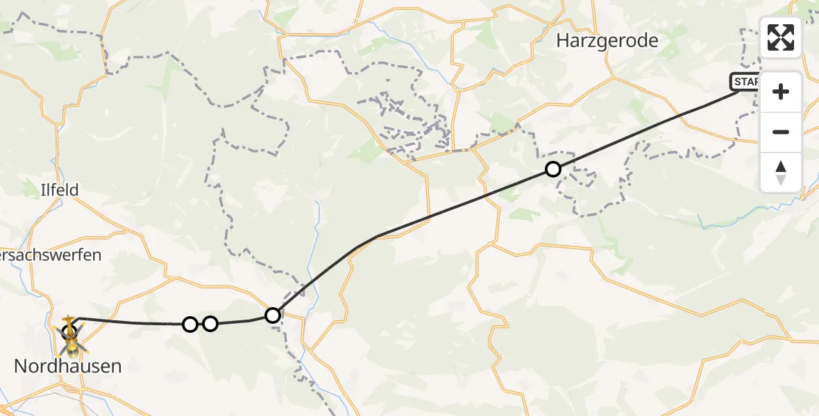 Flugroute Rettungshubschrauber Harzgerode - Südharz Hospital Nordhausen, 29 September 2026, 16:51