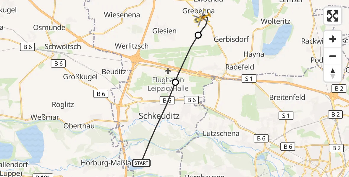 Flugroute Rettungshubschrauber Schkeuditz - Wiedemar, 29 September 2026, 16:55