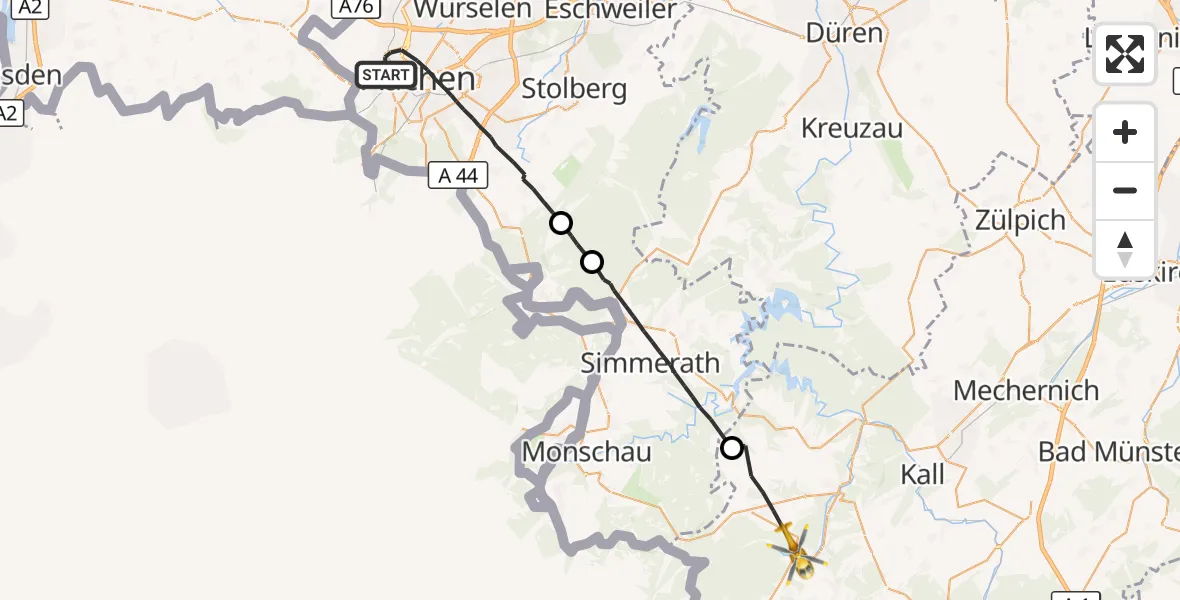 Flugroute Ambulanzhubschrauber Aachen - Hellenthal, 29 September 2026, 16:56