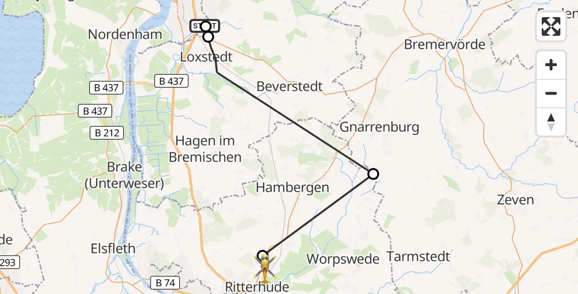 Flugroute Rettungshubschrauber Bremerhaven - Osterholz-Scharmbeck, 29 September 2026, 17:00