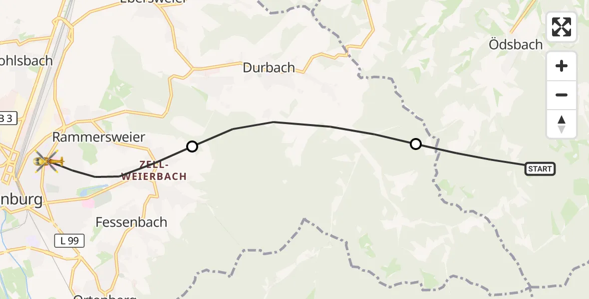 Flugroute Rettungshubschrauber Oberkirch - Offenburg, 29 September 2026, 17:01