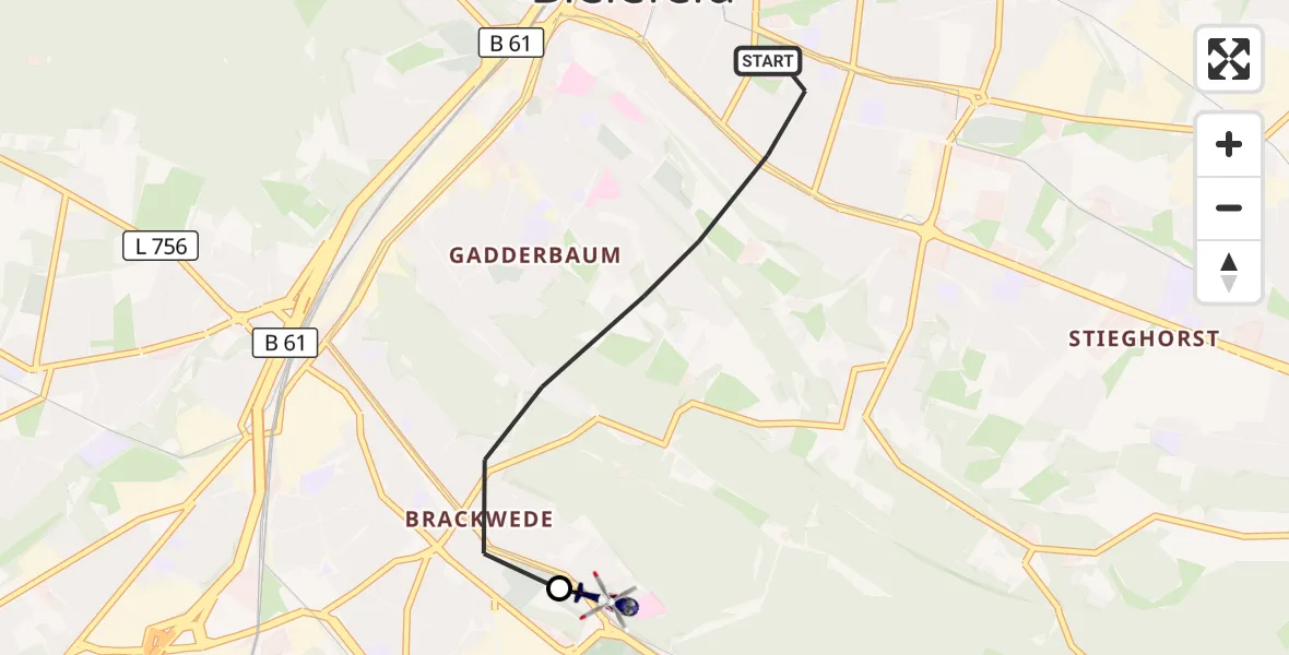 Flugroute Polizeihubschrauber Bielefeld - Luftrettungszentrum Bielefeld, 29 September 2026, 17:03