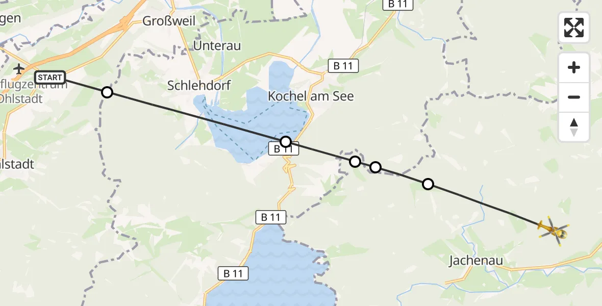 Flugroute Rettungshubschrauber Ohlstadt - Jachenau, 29 September 2026, 17:08